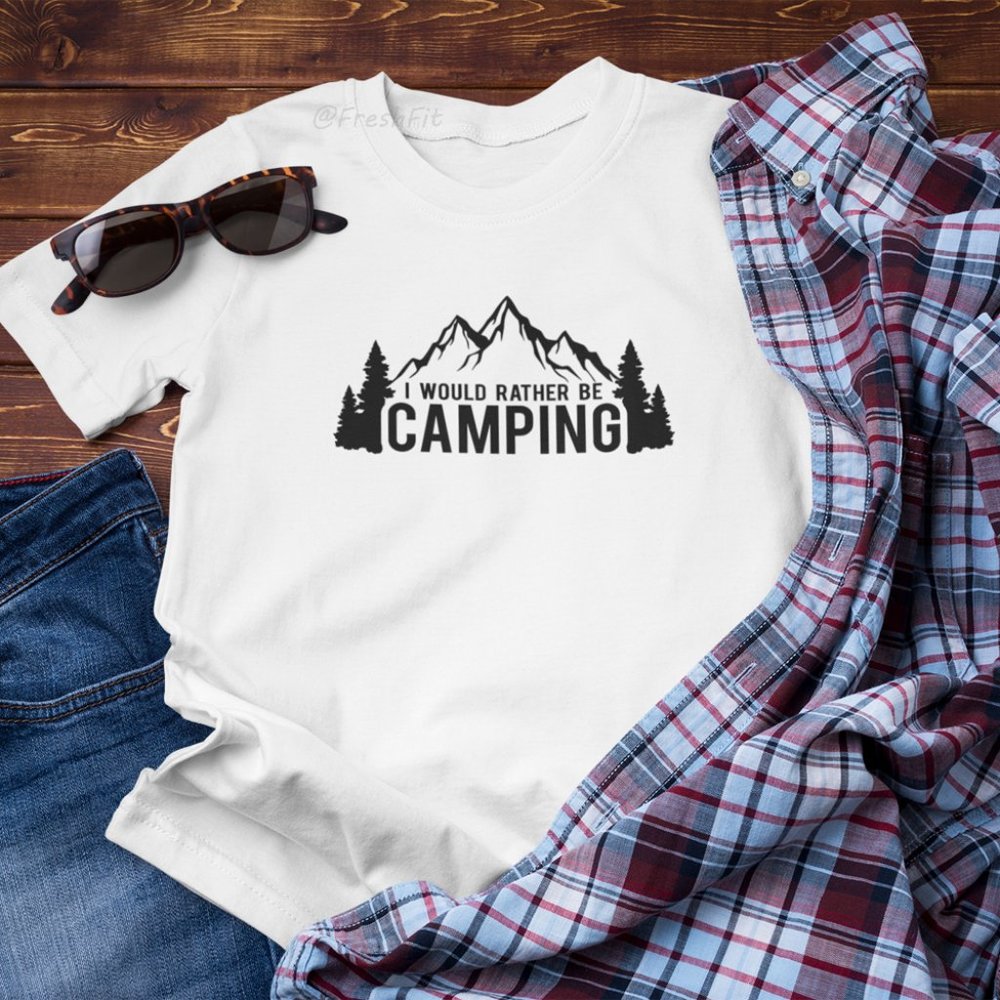 🆕I Would Rather Be Camping White T-Shirt Graphic Tee
